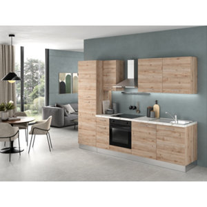 Cuisine équipée CLARITA l.280 cm décor chêne de cadis avec électroménager candy