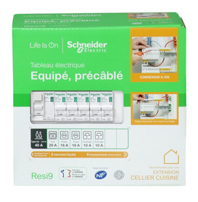 Tableau électrique pré équipé et pré câblé 1 rangée 13 modules 6 inclus Schneider Electric Resi9 XP - vue 1