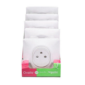 Lot de 5 prises 2P+T affleur blanche "OVALIS"