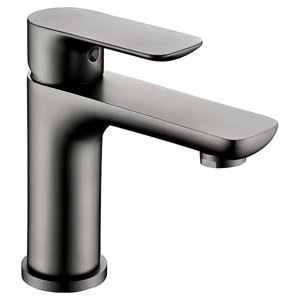 Mitigeur lavabo design graphite mat avec bec fixe et vidage clic-clac