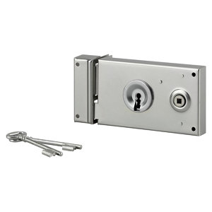 Serrure en applique horizontale pour grille & portail gauche - 140x82 mm