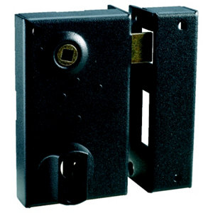 Serrure noire en applique verticale pour porte d'entrée droite - 73x125 mm