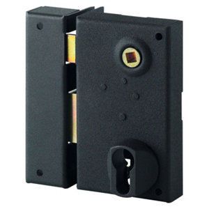 Serrure noire en applique verticale pour porte d'entrée gauche - 73x125 mm