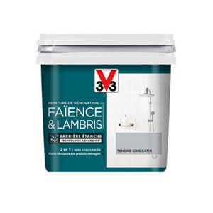Peinture de rénovation faïence et lambris acrylique satin tendre gris 0,75 L