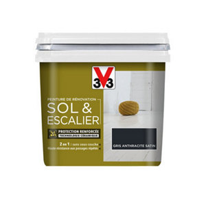 Peinture de rénovation sol et escalier acrylique satin gris anthracite 0,75 L