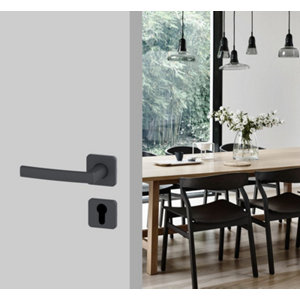 Poignée de porte sur rosace "Koya" avec trou pour cylindre - Entraxe 24 mm