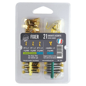 Boîte de 21 crochets à lame auto-perçants en acier assortis