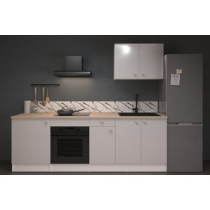 Cuisine en kit blanc brillant avec plan de travail imitation chêne LENA L. 240 cm