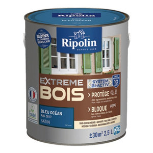 Peinture bois intérieur et extérieur satin 2,5 L bleu ocean