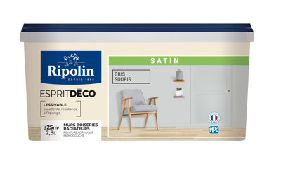 Ripolin Peinture murale pour toutes pièces - Gris souris satin - 25 L Gris - vue 2