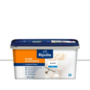Peinture murs, plafonds tachés et sales blanc mat - pot 2,5 L