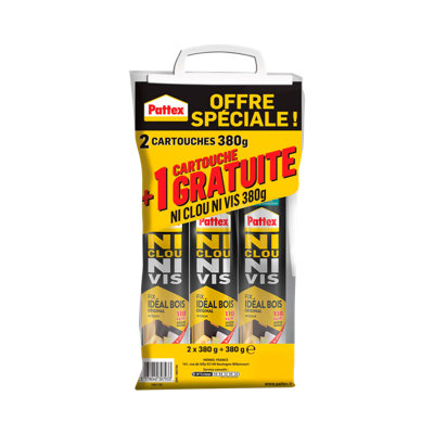 PATTEX Ni clou ni vis Fix Idéal Bois Lot de 2 cartouches + 1 gratuite
