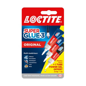 Lot de 2 colles cyanoacrylates superglue-3 liquide universal tube 3 g + 1 power gel 2 g gratuit