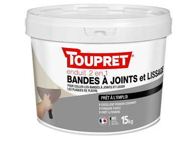 Enduit de lissage pour bande à joint 2 en 1 en pâte Toupret 15kg - vue 1