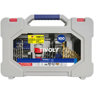 Mallette "TIVOLY" 100 pièces forets TiN pour béton, bois, métal et plastique, 23x6x32 cm