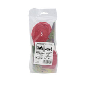 Lot 2 sangles polypropylène avec tendeur à cliquet - 5 m x 25 mm. 80 kg