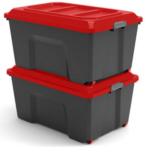 Lot de 2 bacs de rangement 100 L à roulettes LOCKER L. 47,5 x H. 47,8 x P. 72,3