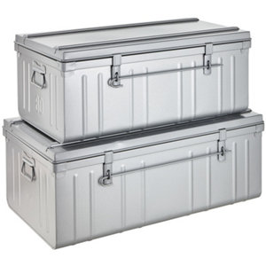 Lot de 2 cantines en métal 80 / 90 cm, couleur aluminium