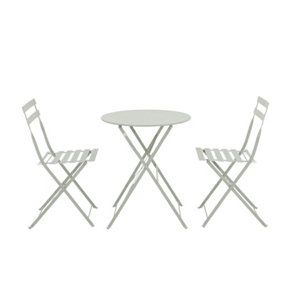 Ensemble pliant 3 pièces vert lichen avec table ronde diamètre 60 cm et chaises en acier