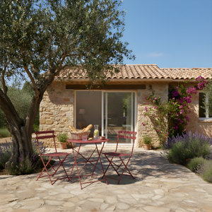 Ensemble de jardin pliant terracotta, 1 table ronde diamètre 60 cm et 2 chaises en acier