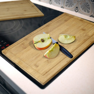Planche à découper bambou naturel 50x28x4 cm , pieds pour plaque de cuisson