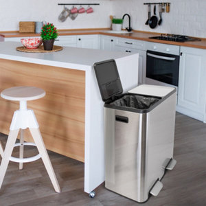 Poubelle de tri 2 compartiments inox soft close 2 x 30 L - 52,5 x 38 x 66,5 cm