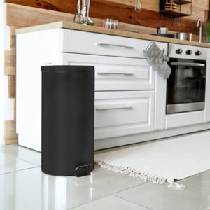 Poubelle à pédale ronde métal noir 30 L diamètre 29,5 cm hauteur 64,5 cm