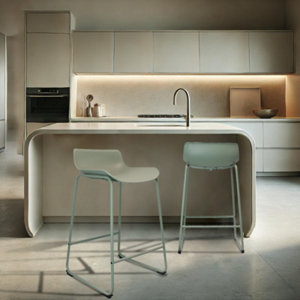 Tabouret de bar KUMO vert assise polypropylène structure acier 48x51x84 cm