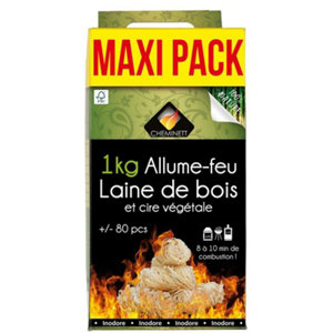 Boîte de 1 kg d'allume-feu Laine de bois et cire végétale
