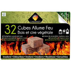 Boîte de 32 allume feu en cube bois
