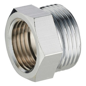 Tube et raccord en laiton chromé type mamelon à visser mâle 20x27 mm femelle 15x21 mm