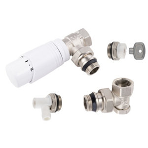 Kit thermostatique radiateur design blanc et nickelé 15x21 mm(1/2)