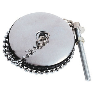 Bouchon pour évier grès Ø 57 mm enjoliveur inox chainette 300 mm 