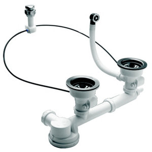 Vidage à commande automatique pour évier en résine 2 bacs Ø 90 mm