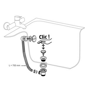 Vidage baignoire quick-clac avec trop-plein - Chromé