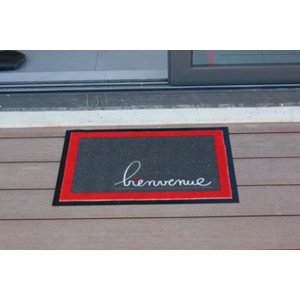 Tapis intérieur de propreté "Bienvenue" gris et rouge - 40 x 60 cm