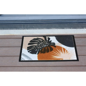 Tapis intérieur de propreté "Feuille" beige et vert - 40 x 60 cm