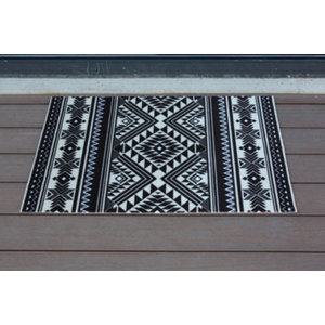 Tapis intérieur de propreté formes géométriques noir et blanc - 60x80 cm 