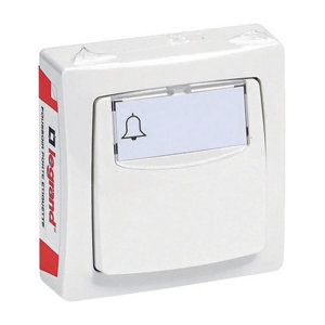 Poussoir saillie avec porte étiquette Blanc - 10 Ampères