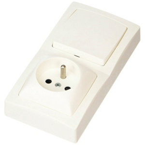 Interrupteur Va-et-vient  + Prise 2P + T vertical saillie blanc - 10 A