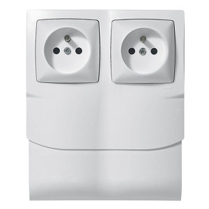 Lot 1 cadre double + 2 prises de courant avec terre - 80 x 20 mm