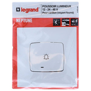 Interrupteur poussoir carillon avec voyant lumineux Neptune Blanc - 6 Ampères