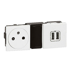 Prise courant + double chargeur usb blanc 16A-230V Mosaic