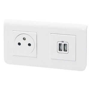 Prise de courant + chargeur 2 USB Mosaic + boite à encastrer - 16 A - 250 V