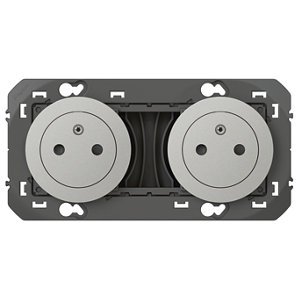 Prise 2 x 2 pôles + terre de surface pré-câblée "Dooxie" aluminium