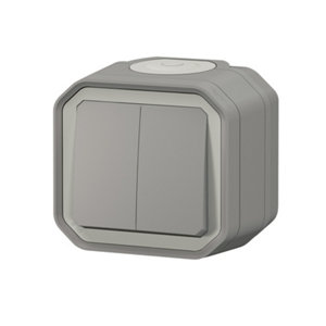 Double interrupteur va-et-vient ou poussoir "Plexo" complet saillie - Gris