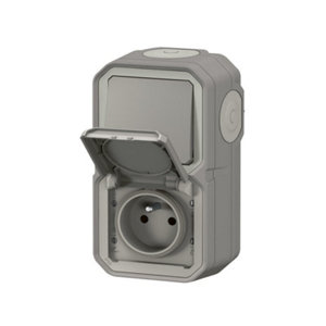 Prise de courant avec va-et-vient vertical "Plexo" complet saillie - Gris