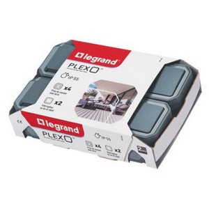 Lot de 2 interrupteurs va-et-vient et 4 prises de courant étanches "Plexo" complet saillie - Gris