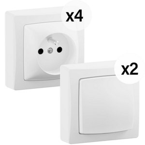 Pack appareillages électriques saillie 2 interrupteurs va-et-vient 4 prises blanc satiné