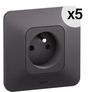 Lot de 5 prises de courant encastrables 2P+T noir mat NEPTUNE IP20